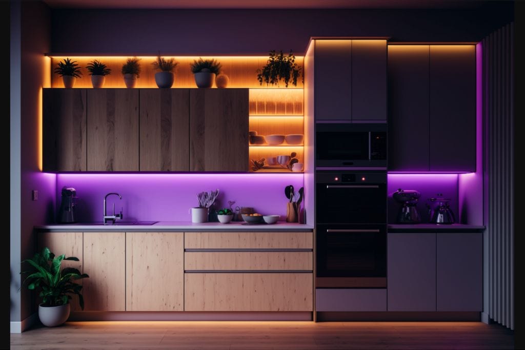 keuken met hue led strips onder keukenkastjes