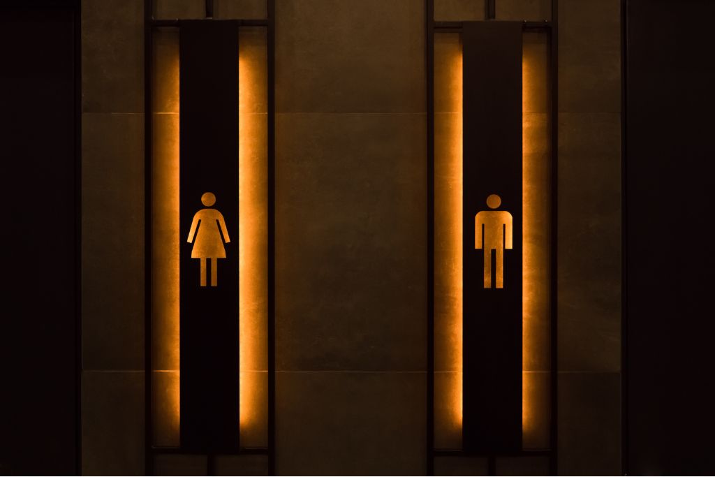 mannetje en vrouwtje op toiletdeuren met led verlichting